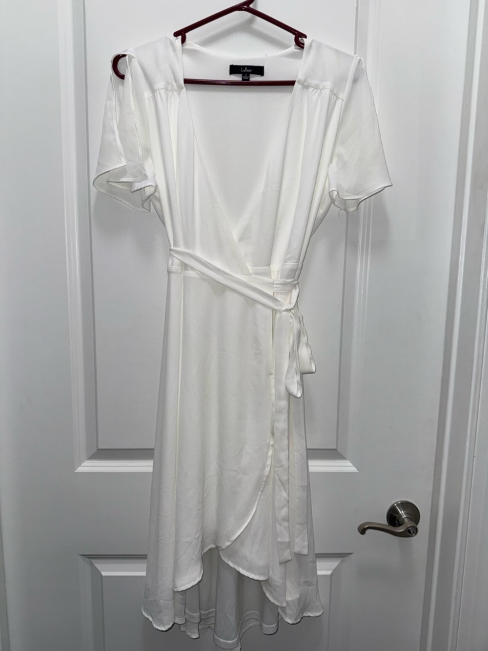Lulu's Cream Wrap Midi Dress with Tie Waist